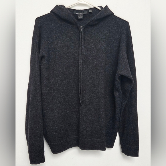 DKNY SZ L Essential 100% Wool Laine  Dark Charcoal Gray1/2 Zip-Up Hooded Sweater - Picture 10 of 12